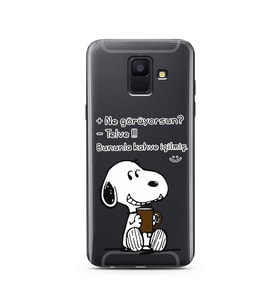 Snoopy Tasarımlı Süper Şeffaf Silikon Telefon Kılıfı Samsung A6 (2018)