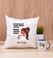Bunun Havası Kime Kare Yastık ve Mavi Kupa Bardak
