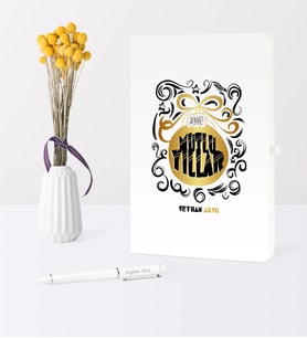 BK Gift Kişiye Özel Yılbaşı Mutlu Yıllar Temalı Beyaz Defter Kalem Seti - 9