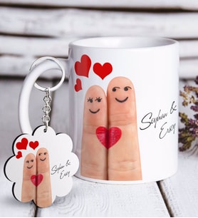 BK Gift Kişiye Özel Sevgililer Günü Beyaz Kupa ve Anahtarlık Hediye Seti-78 (Model 1)