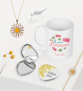 BK Gift Kişiye Özel Canım Annem Kupa Kalp Ayna Papatya Kolye Bileklik Seti - 12 (Model 1)