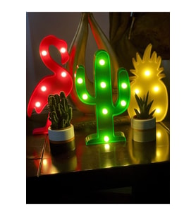 3'lü Led Işıklı Dekoratif Flamingo Kaktüs Ananas Masa Duvar Gece Lambası Bebek Oda Lambası