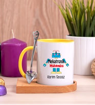 Mekatronik Mühendisi Ahşap Altlıklı Sarı Kupa Bardak