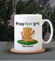 Kişiye Özel Happy Meow Year Tasarımlı Beyaz Renk Kupa
