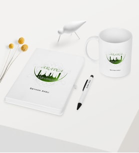 BK Gift Kişiye Özel Arapça Öğretmeni Temalı Beyaz Defter Kalem Kupa Seti - 2
