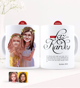 BK Gift Kişiye Özel Karikatürlü Kız Kardeş Beyaz Kupa Bardak-2