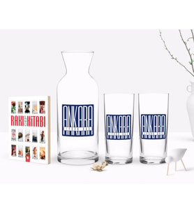 BK Gift Kişiye Özel Renkli Baskılı Ankara Tasarımlı Turistik İkili Rakı Bardağı Karaf ve Cep Kitabı Hediye Seti-2 (Model 1)