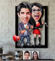 BK Gift Kişiye Özel Sevgililer Karikatürlü 3D Ahşap Tablo-1