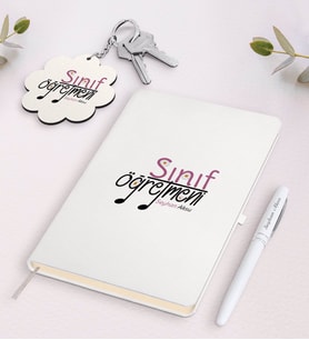 BK Gift Kişiye Özel Sınıf Öğretmeni Beyaz Defter Kalem ve Anahtarlık Hediye Seti-17 (Model 1)