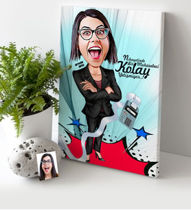 BK Gift Kişiye Özel Bayan Muhasebeci Karikatür Kanvas Tablo 30x50cm 2
