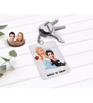 BK Gift Kişiye Özel Sevgililer Günü Evleniyoruz Karikatürlü Şeffaf Pleksi Anahtarlık-2 (Beyaz)