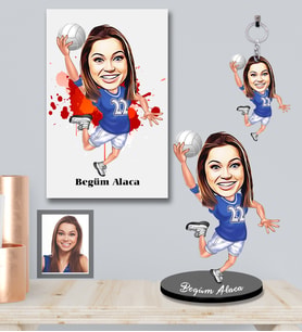 Kişiye Özel Sporcu Karikatürlü 3 lü Hediye Seti Bayan-2