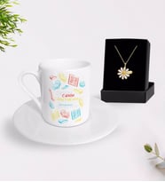 BK Gift Kişiye Özel Canım Öğretmenim Türk Kahvesi Fincanı ve İsimli Papatya Kolye Hediye Seti-3 (Model 1)