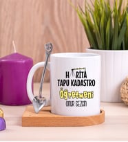 Harita Tapu Kadastro Öğretmeni Ahşap Altlıklı Beyaz Kupa Bardak