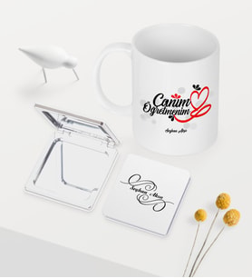 BK Gift Kişiye Özel Canım Öğretmenim Temalı Beyaz Kupa Ayna Seti - 1