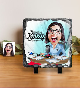 BK Gift Kişiye Özel Bayan Spiker Sunucu Karikatürlü Dekoratif Doğal Taş  1