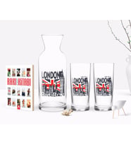 BK Gift Kişiye Özel Renkli Baskılı London Tasarımlı İkili Rakı Bardağı Karaf ve Cep Kitabı Hediye Seti-3 (Model 1)