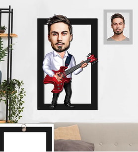 Kişiye Özel Gitarist Karikatürlü 3D Ahşap Tablo 30x47 Bay-2