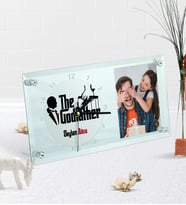 BK Gift Kişiye Özel Fotoğraflı The Godfather Masaüstü Cam Saat (Beyaz)