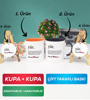 İkili Turuncu Siyah Yâr Sevgililer Günü Hediyesi Kupa Bardak Anahtarlık