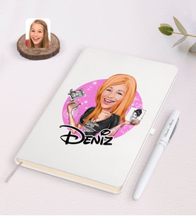 BK Gift Kişiye Özel Kadın Dövme Sanatçısı Karikatürlü Beyaz Defter ve Kalem Hediye Seti-1