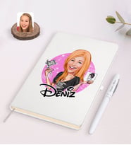 BK Gift Kişiye Özel Kadın Dövme Sanatçısı Karikatürlü Beyaz Defter ve Kalem Hediye Seti-1