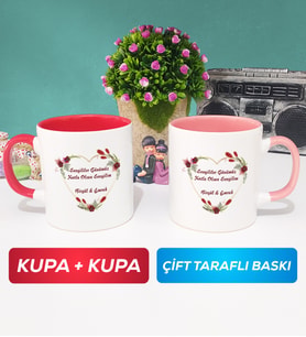 İkili Sevgiliye Sevgililer Günü Hediyesi 13 Kupa Bardak Kırmızı Pembe