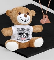 BK Gift Kişiye Özel Sevgililer Temalı Peluş Ayıcık ve Rose Kalp Kolye Set - 78