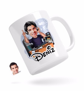 BK Gift Kişiye Özel Erkek Radyocu Karikatürlü Beyaz Kupa Bardak-1