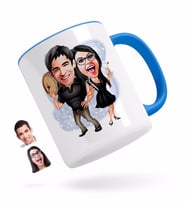BK Gift Kişiye Özel Sevgililer Karikatürlü Mavi Kupa Bardak-18