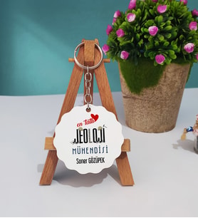 Mesajlı Jeoloji Mühendisi Tasarımlı Kişiye Özel Jeoloji Mühendisi Ahşap Anahtarlık
