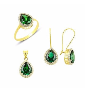 Yeşil taşlı mini set 7.00 Gram 14 Ayar Altın (Çok Renkli)