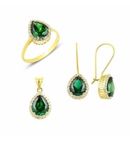 Yeşil taşlı mini set 7.00 Gram 14 Ayar Altın (Çok Renkli)