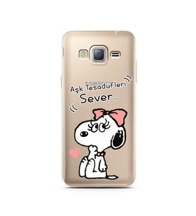 Snoopy Tasarımlı Süper Şeffaf Silikon Telefon Kılıfı Samsung J3 (2016)