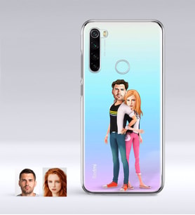 BK Gift Kişiye Özel Sevgililer Karikatürlü Xiaomi Redmi Note 8 İnce Şeffaf Silikon Telefon Kapağı-39 (Beyaz)