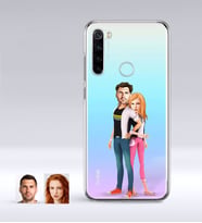 BK Gift Kişiye Özel Sevgililer Karikatürlü Xiaomi Redmi Note 8 İnce Şeffaf Silikon Telefon Kapağı-39 (Beyaz)