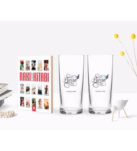 BK Gift Kişiye Özel Renkli Baskılı Bursa Tasarımlı Turistik İkili Rakı Bardağı ve Rakı Cep Kitabı Hediye Seti-4 (Model 1)