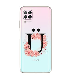 Pembe Çiçekli Harf Tasarım Süper Şeffaf Silikon Telefon Kılıfı Huawei P40 Lite Ü