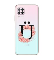 Pembe Çiçekli Harf Tasarım Süper Şeffaf Silikon Telefon Kılıfı Huawei P40 Lite Ü