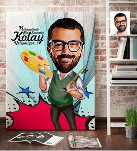 BK Gift Kişiye Özel Bay Ressam Karikatür Kanvas Tablo 70x100cm 1
