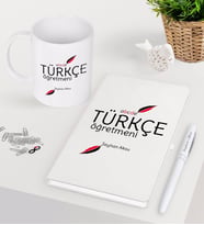 BK Gift Kişiye Özel Türkçe Öğretmeni Beyaz Defter Kalem Kupa Seti-2 (Model 1)