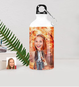 BK Gift Kişiye Özel Bayan Sonbahar Temalı Karikatürlü Metal Suluk 500 Ml  2