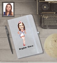Kişiye Özel Hemşire Karikatürlü Gri Defter Kalem Hediye Seti  Bayan-3