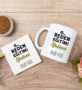 Beden Eğitimi Öğretmeni Beyaz Kupa Bardak Ve Bardak Altlığı Seti