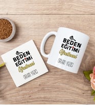 Beden Eğitimi Öğretmeni Beyaz Kupa Bardak Ve Bardak Altlığı Seti