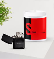 BK Gift Kişiye Özel İsimli Siyah Benzinli Metal Çakmak ve Seramik Kül Tablası Seti-14 (Model 1)
