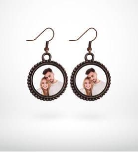 BK Gift Kişiye Özel Fotoğraflı Antik Bakır Yaldız Küpe Model 5
