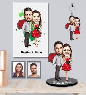 Kişiye Özel Sevgili Karikatürlü 3 lü Hediye Seti Model 10