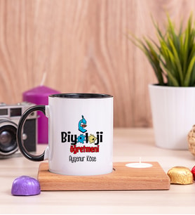 Biyoloji Öğretmeni Ahşap Altlıklı Mumlu Siyah Kupa Bardak