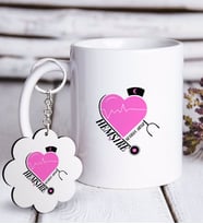 BK Gift Kişiye Özel Mesleki Hemşire Beyaz Kupa ve Anahtarlık Hediye Seti-6 (Model 1)